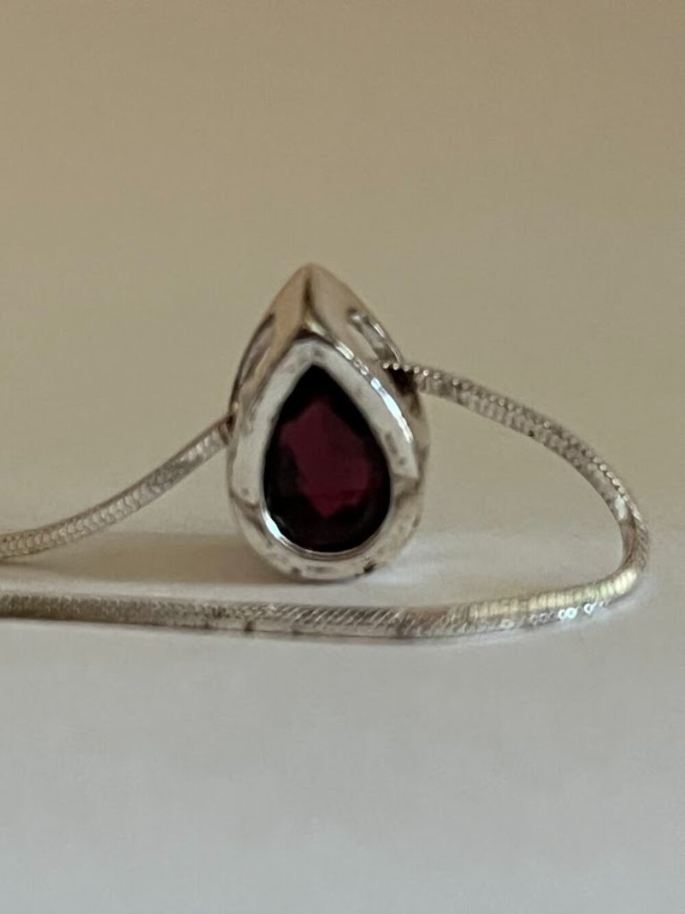 925 Sterling Silver Dark Amethyst Teardrop Pendant Necklace Italy - Picture 3 of 8